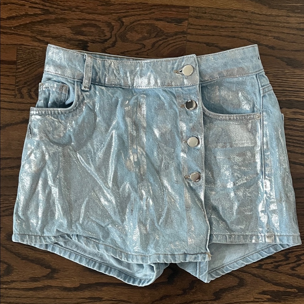 Zara Shiny Silver Button-Up Skort